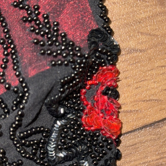 Betsey Johnson NO SIZE Vintage Evening Dress Floral Beading Silk Red Black Vixen - Picture 15 of 16